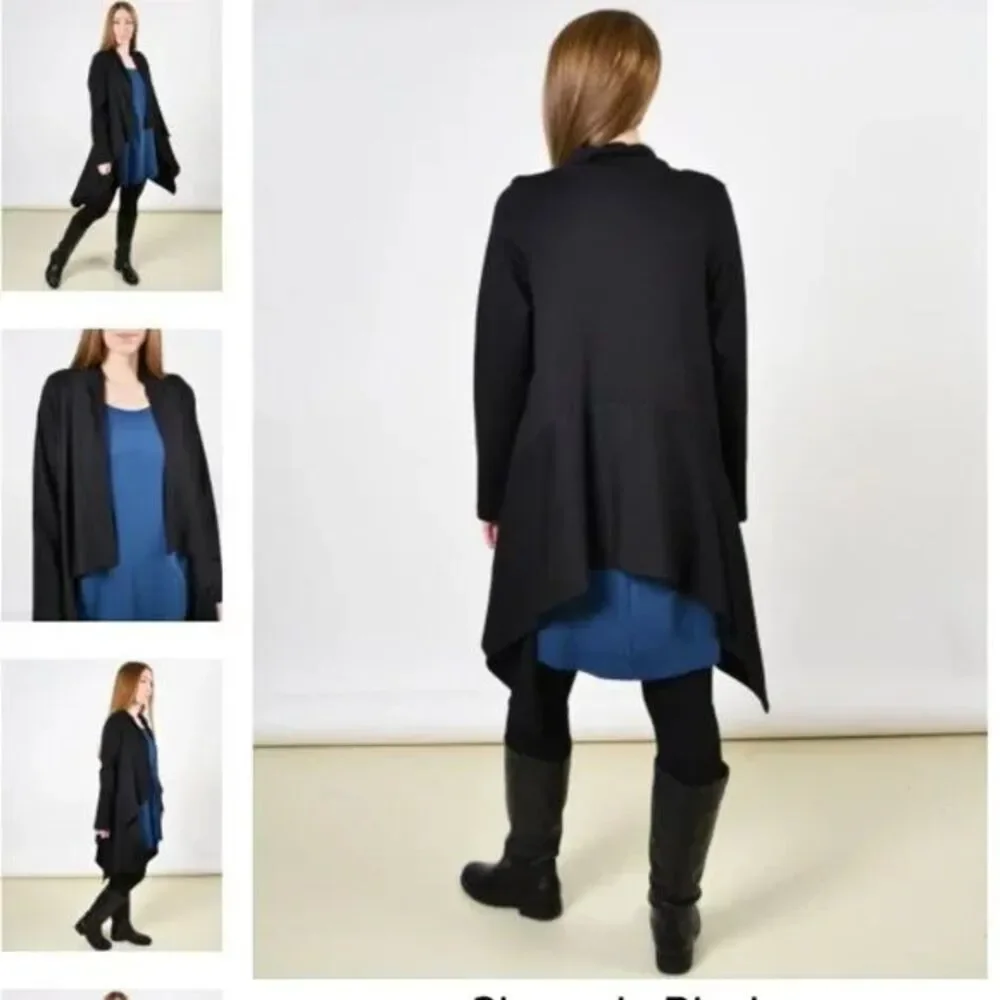 Bryn Walker Kai Jacket Small Black Open Front Cloak Cardigan Drawstring